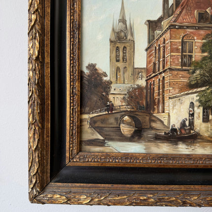 Intriguing Oil Painting Cityscape "Canal Bridge" The Hague (Netherlands) Artwork Holland Art Shop