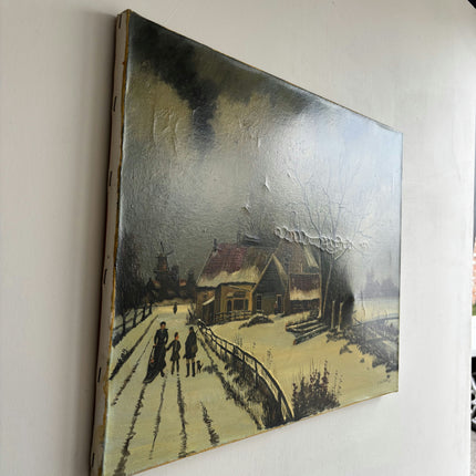 Handcrafted Winter Landscape Oil Painting "Snowy Farmhouse" Original Art Holland Art Shop