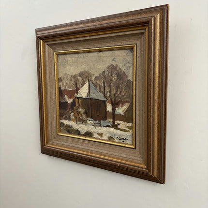 Detailed Interior Oil Painting "Snowy House" Handcrafted Small Art Holland Art Shop