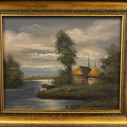 Detailed Landscape Oil Painting "Thatched Cottages" Classic Small Artwork Holland Art Shop