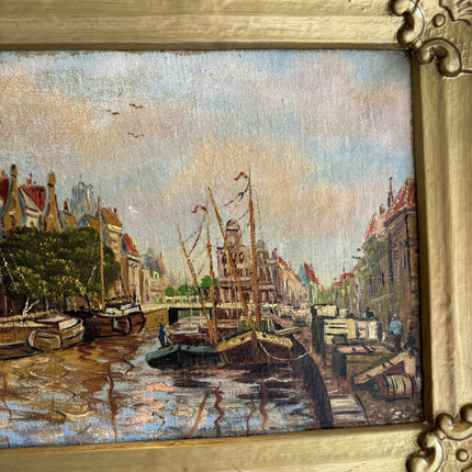Traditional Harbor Scene Oil Painting "Gilded Frame" Detailed Artwork Holland Art Shop