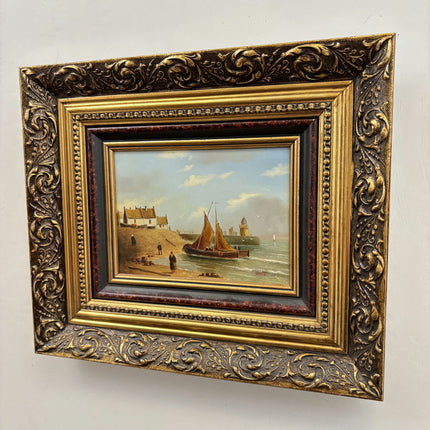 Expressive Seascape Oil Painting "Fishing Boat" Traditional Small Artwork Holland Art Shop