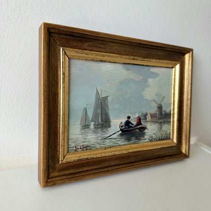 Authentic Oil Painting Scenery "Rowing Pair" Remarkable Small Art Holland Art Shop