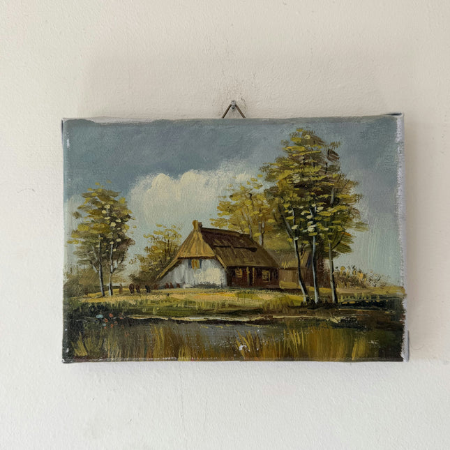 Refined Landscape Oil Painting "Thatched Cottage" Detailed Small Artwork Holland Art Shop