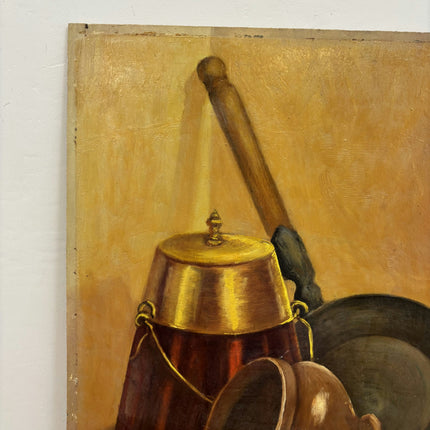 Expressive Still Life Oil Painting "Copper Kettle" Vintage Small Artwork Holland Art Shop