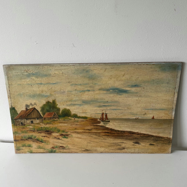 19th Century Antique Harbor Scene Oil Painting "Sailing Boat" Art Holland Art Shop