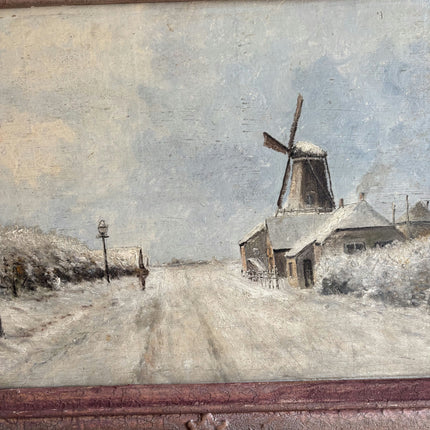 Rustic Winter Landscape Oil Painting "Windmill Structure" Refined Large Artwork Holland Art Shop