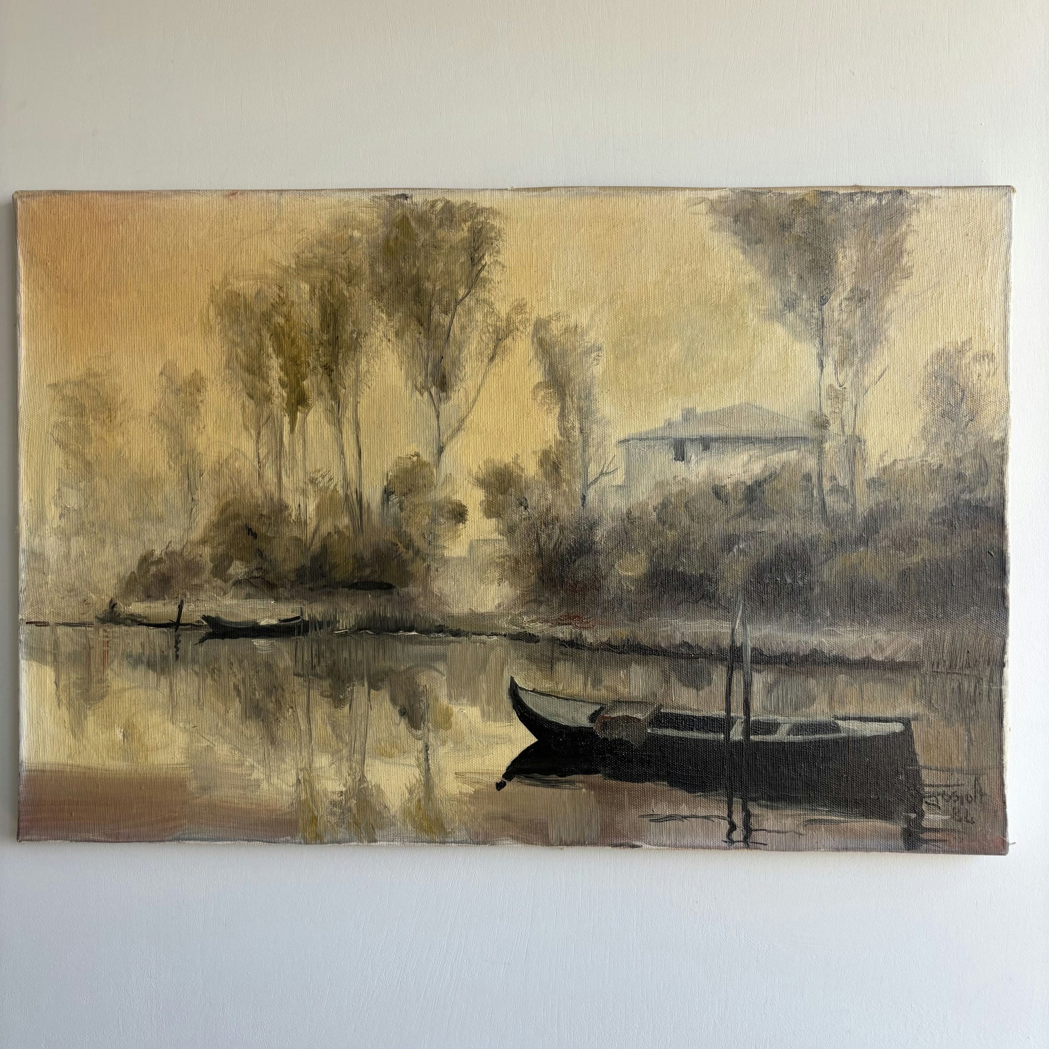 Rustic Harbor Scene Oil Painting 