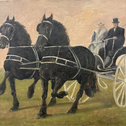 Rustic Farm Oil Painting "Black Horses" Original Artwork Holland Art Shop
