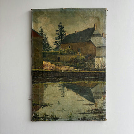 19th Century Antique Landscape Oil Painting "Thatched Cottage" Art Holland Art Shop