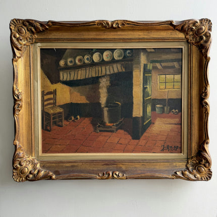 Vintage Interior Oil Painting "Wooden Chair" Refined Artwork Holland Art Shop