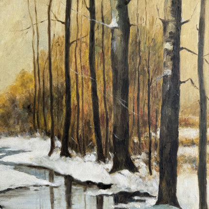 Vintage Winter Landscape Oil Painting "Birch Trees" Elegant Artwork Holland Art Shop