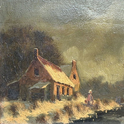 Antique Winter Landscape Oil Painting "Ornate Frame" Traditional Artwork Holland Art Shop