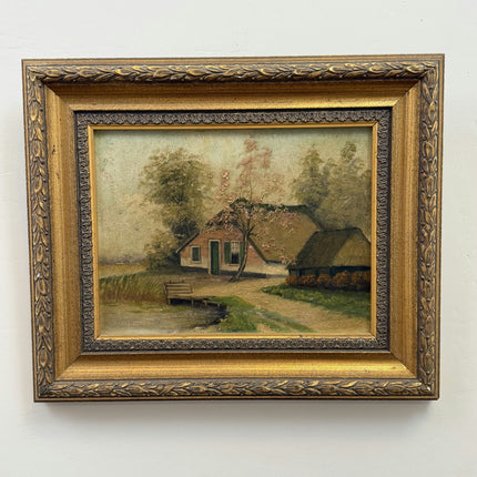 Authentic Landscape Oil Painting "Thatched Cottage" Rustic Small Art Holland Art Shop
