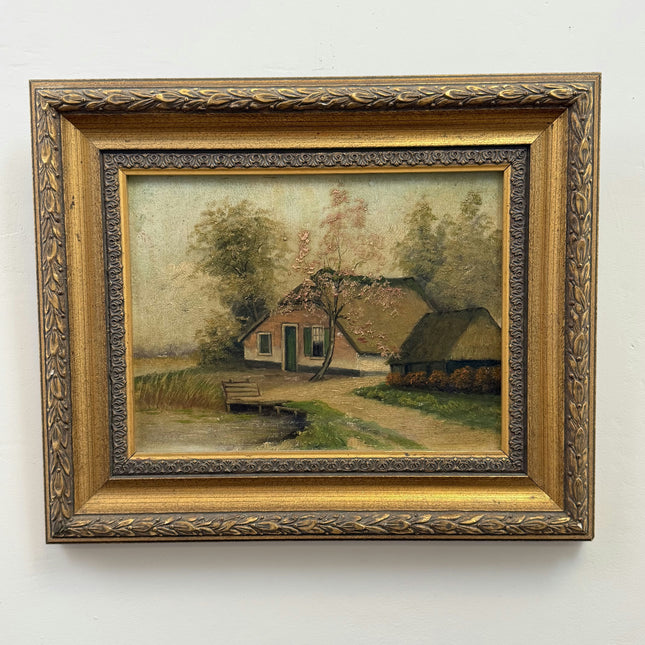 Authentic Landscape Oil Painting "Thatched Cottage" Rustic Small Art Holland Art Shop