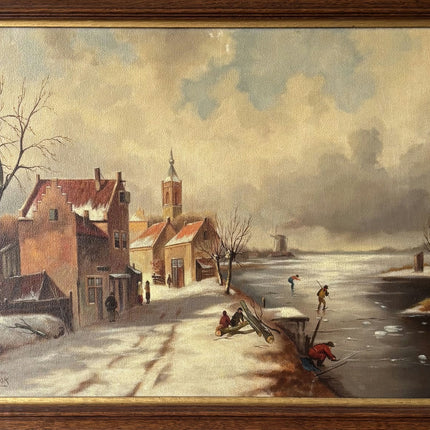 Handcrafted Winter Landscape Oil Painting "Frozen River" Original Large Artwork Holland Art Shop