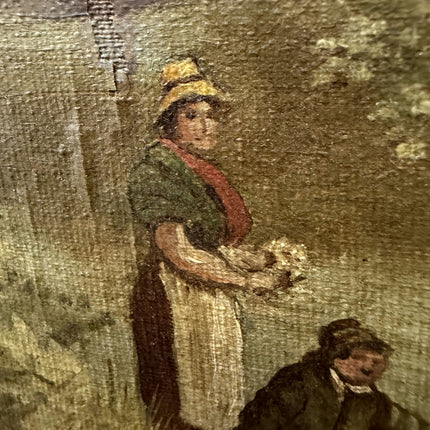 19th Century Antique Landscape Oil Painting "Fishing Man" Small Artwork Holland Art Shop