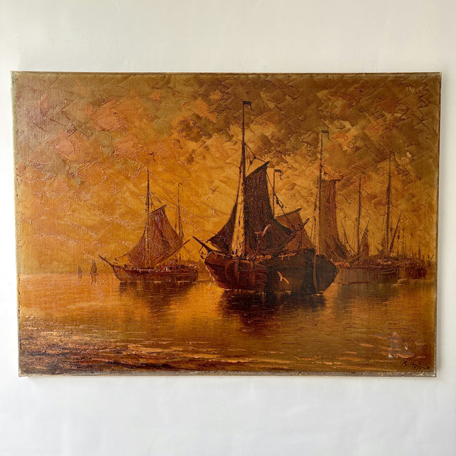 Rustic Seascape Oil Painting "Sailing Boat" Vintage Art Holland Art Shop