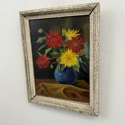 Original Floral Still Life Oil Painting "Blue Vase" Expressive Small Art Holland Art Shop