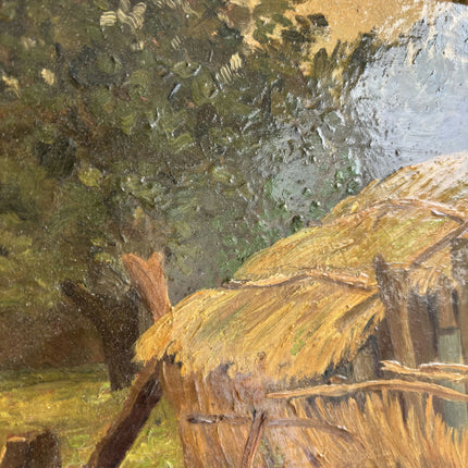 Refined Farm Oil Painting "Thatched Huts" Detailed Small Artwork Holland Art Shop