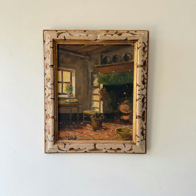 Expressive Interior Oil Painting "Wooden Frame" Rustic Small Art Holland Art Shop