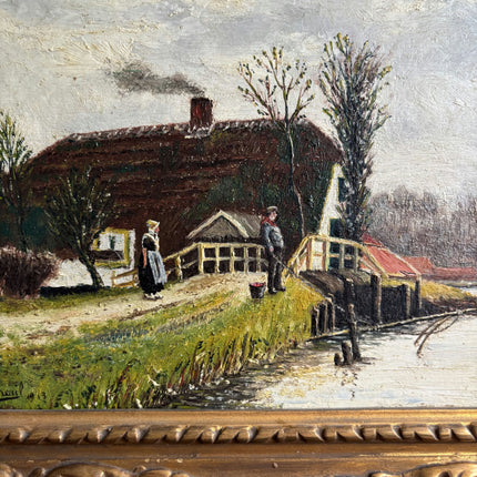 1913 Antique Landscape Oil Painting "Gilded Frame" Artwork Holland Art Shop