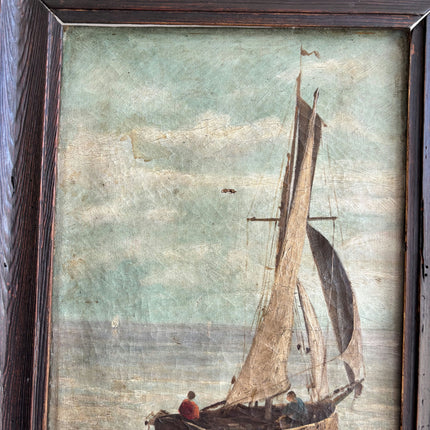 19th Century Antique Seascape Oil Painting "Sailing Boat" Artwork Holland Art Shop