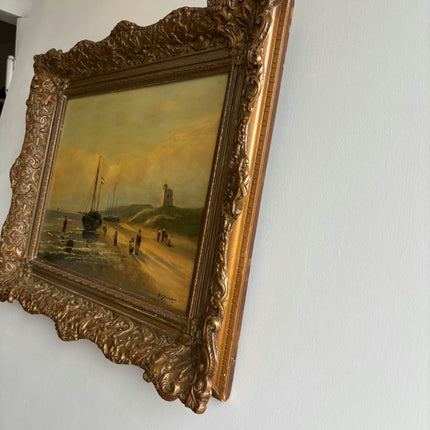 19th Century Antique Seascape Oil Painting "Ornate Frame" Dutch Art Holland Art Shop