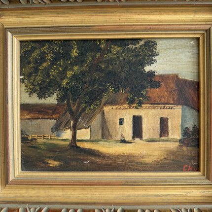 Vintage Farm Oil Painting "Gilded Frame" Authentic Small Artwork Holland Art Shop