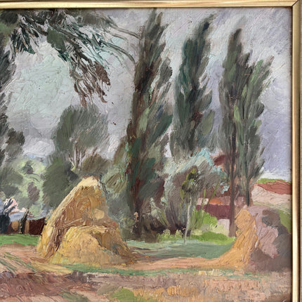 Timeless Landscape Oil Painting "Haystack Pair" Vintage Art Holland Art Shop