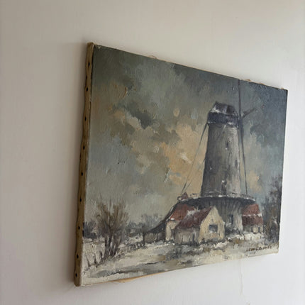 Expressive Winter Landscape Oil Painting "Windmill Tower" Refined Artwork Holland Art Shop