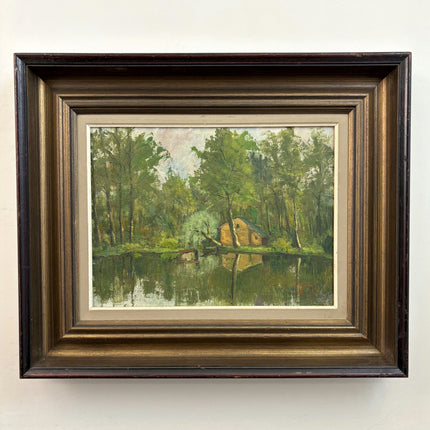 Refined Landscape Oil Painting "Wooden Cabin" Original Art Holland Art Shop