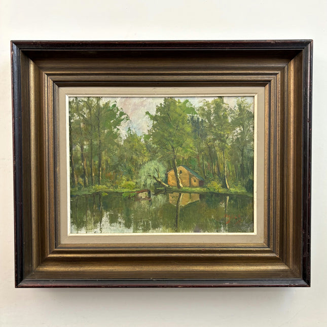 Refined Landscape Oil Painting "Wooden Cabin" Original Art Holland Art Shop