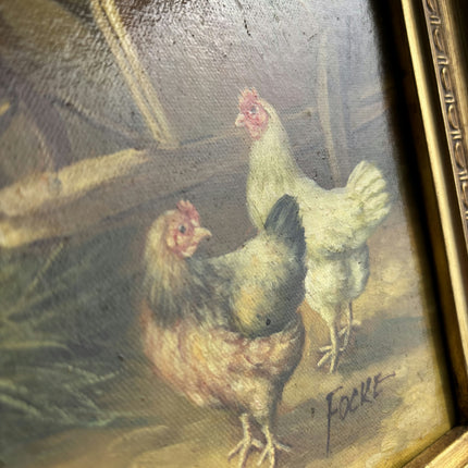 Handcrafted Animals Oil Painting "Rooster Perch" Vintage Small Artwork Holland Art Shop