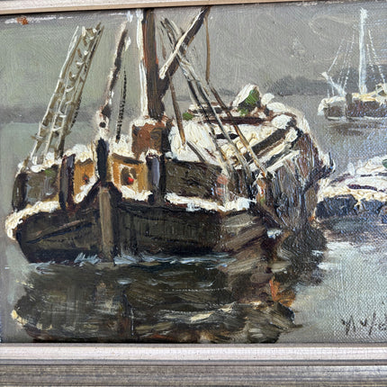 Expressive Harbor Scene Oil Painting "Fishing Boat" Refined Small Art Holland Art Shop