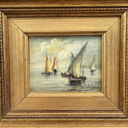 Vintage Seascape Oil Painting "Golden Frame" Detailed Small Artwork Holland Art Shop