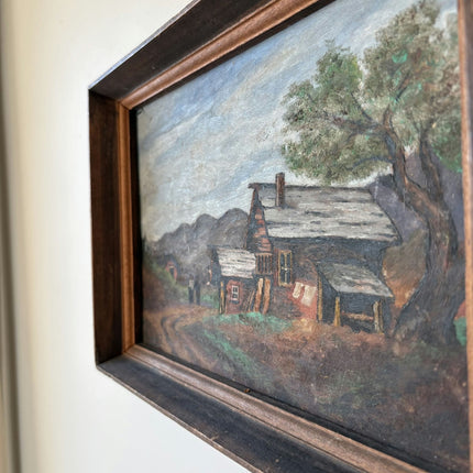 Vintage Interior Oil Painting "Log Cabin" Authentic Small Art Holland Art Shop