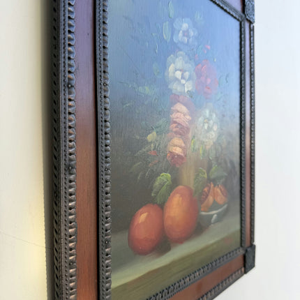 Expressive Floral Still Life Oil Painting "Peach Bowl" Timeless Small Art Holland Art Shop