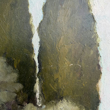 Traditional Landscape Oil Painting "Tall Cypress" Vintage Small Artwork Holland Art Shop