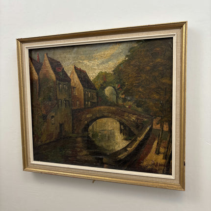 19th Century Antique Cityscape Oil Painting "Wooden Frame" Artwork Holland Art Shop
