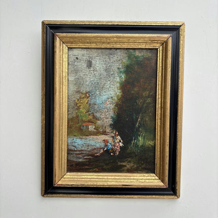 Detailed Landscape Oil Painting "Gilded Frame" Handcrafted Small Artwork Holland Art Shop