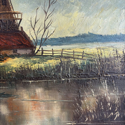 Expressive Landscape Oil Painting "Thatched Windmill" Original Art Holland Art Shop