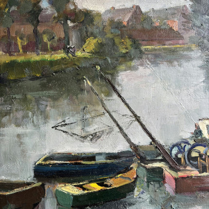 Elegant Harbor Scene Oil Painting "Docked Boats" Timeless Art Holland Art Shop