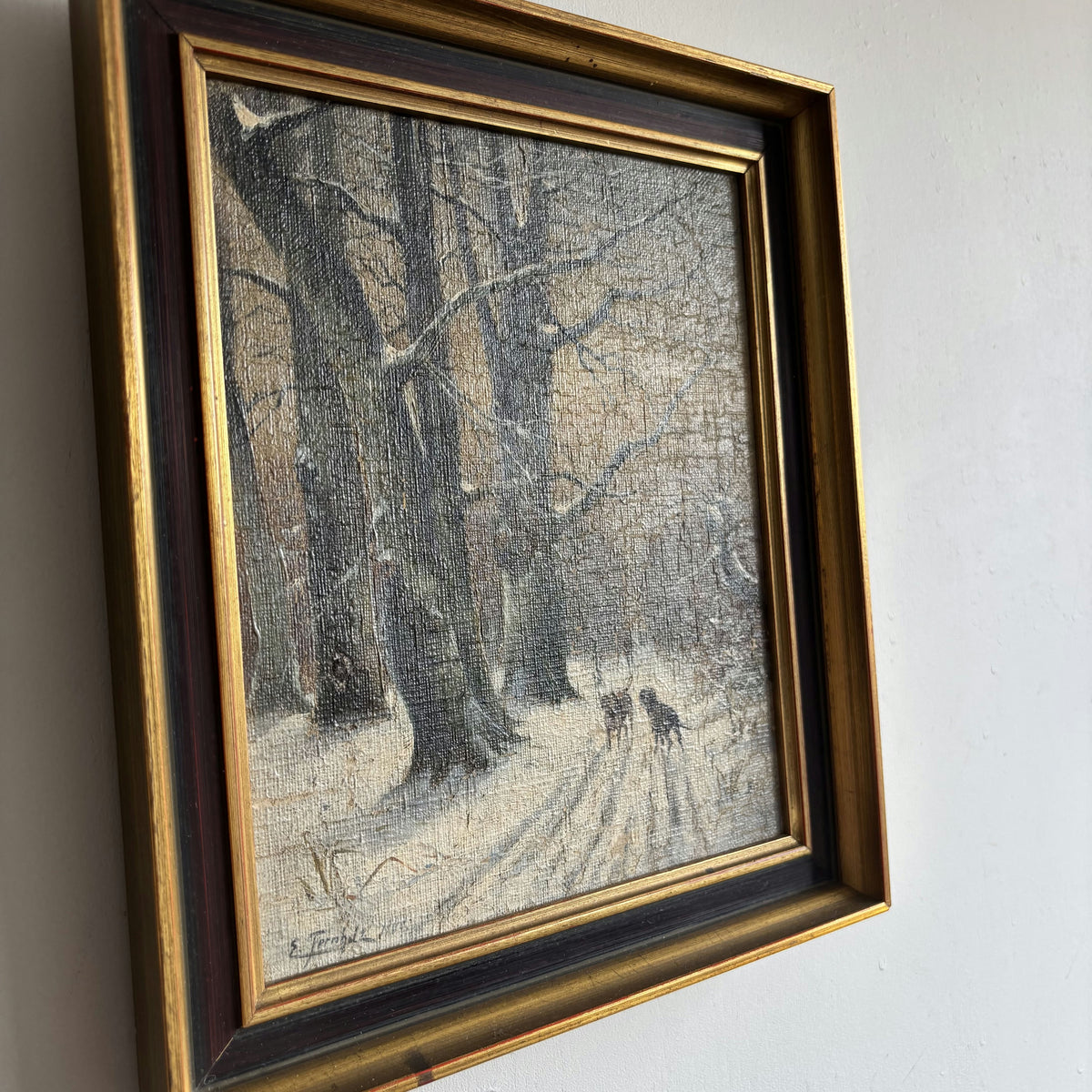 1900 Antique Winter Landscape Oil Painting 