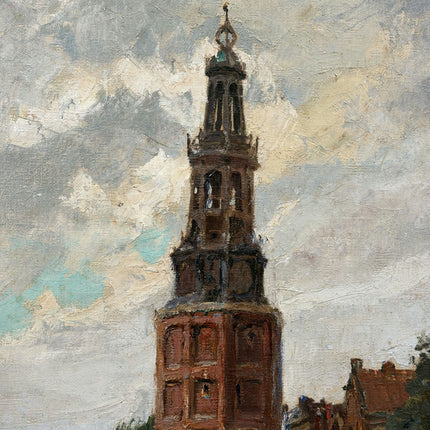 Handcrafted Cityscape Oil Painting "Church Tower" Authentic Large Artwork Holland Art Shop