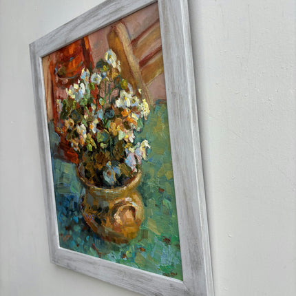 Rustic Floral Still Life Oil Painting "Flower Vase" Vintage Small Art Holland Art Shop