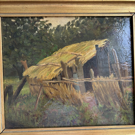 Refined Farm Oil Painting "Thatched Huts" Detailed Small Artwork Holland Art Shop