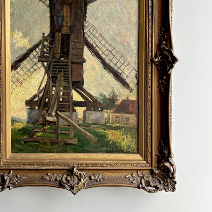 Elegant Landscape Oil Painting "Windmill Tower" Rustic Belgique Artwork Holland Art Shop