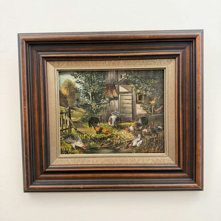 Original Animals Oil Painting "Barnyard Chickens" Timeless Art Holland Art Shop