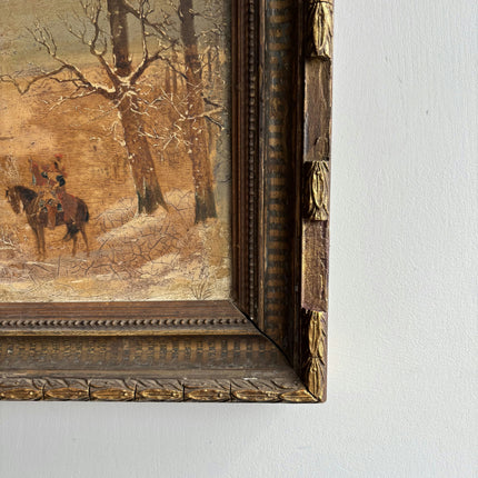 19th Century Antique Winter Landscape Oil Painting "Mounted Frame" Small Artwork Holland Art Shop
